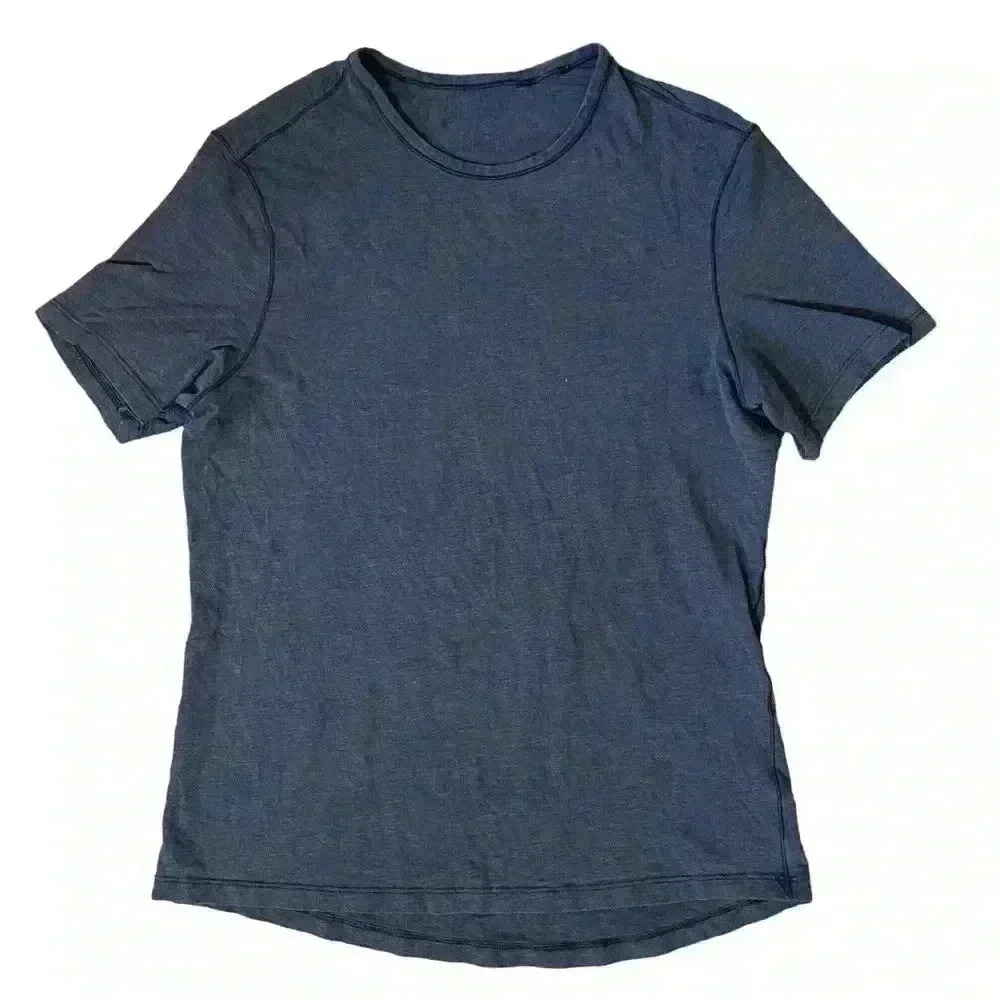 Lululemon Men's Gray Blue Short Sleeve Fitted Athletic Tee Shirt Size‎ Small